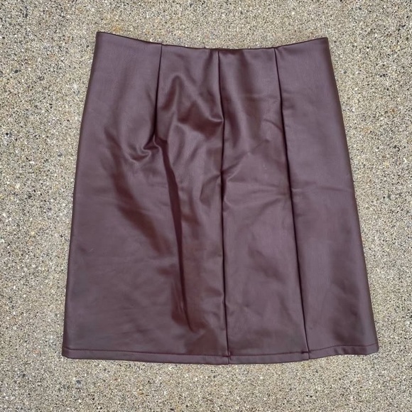 PDG Dresses & Skirts - Brown Faux Leather Minimalist Mini Skirt With Zipper Closure